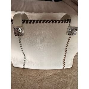 Brighton White Pebbled Leather Tote Silver Hardware Braided Trim Beautiful style